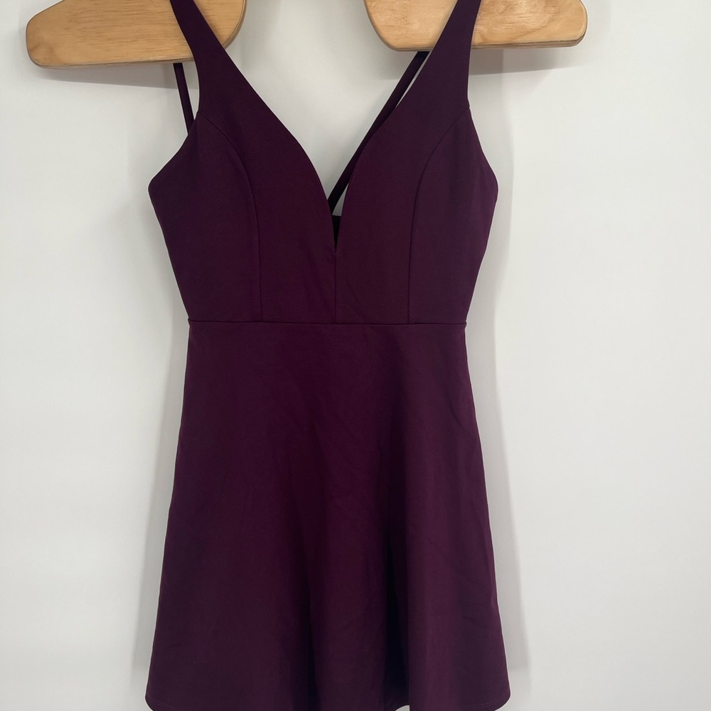 Lulus Love Galore Plum Spaghetti Strap Fit & Flare Skater Mini Dress NWT Sz L - Picture 2 of 12